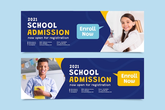 Flat back to school banners set with photo