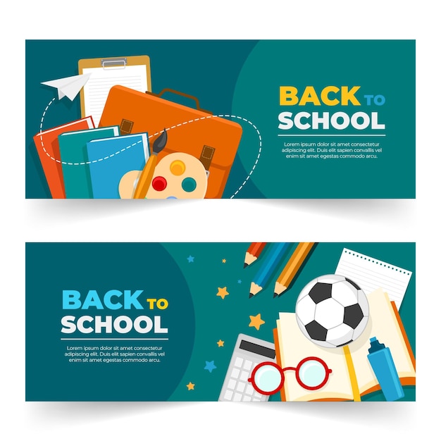 Flat back to school banners set