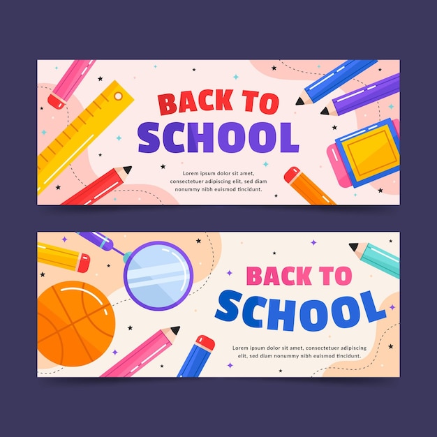 Flat back to school banners set