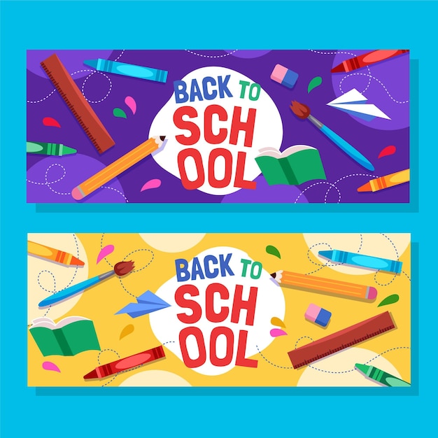 Flat back to school banners set