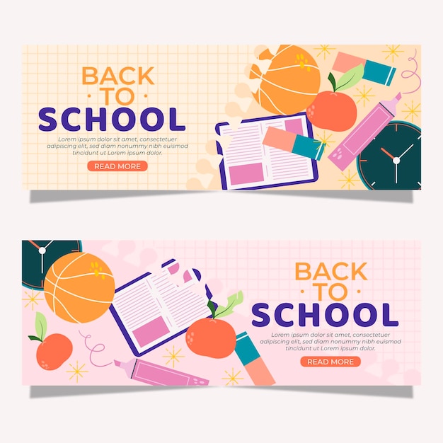 Flat back to school banners set