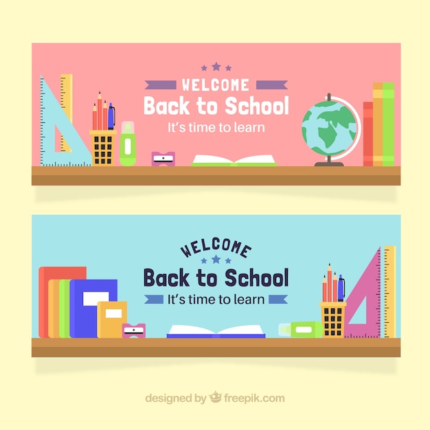 Free vector flat back to school banners with desk