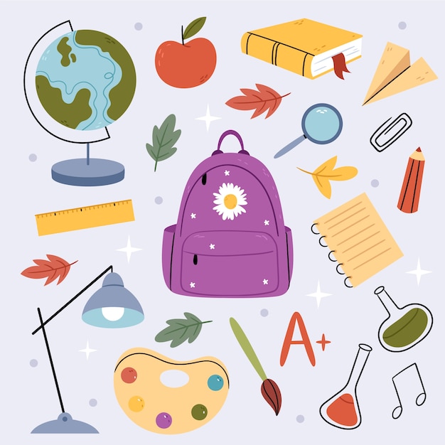 Free vector flat back to school elements collection