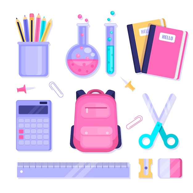 Flat back to school elements collection