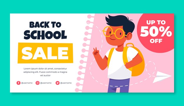 Flat back to school horizontal banner template