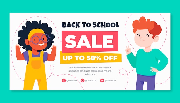 Flat back to school horizontal banner template