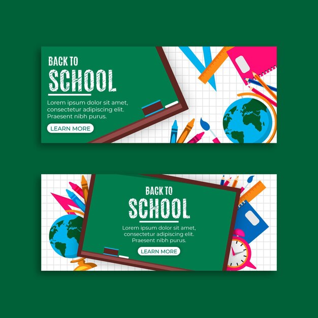 Flat back to school horizontal banners set