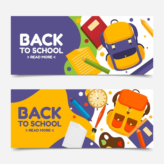 Flat back to school horizontal banners set