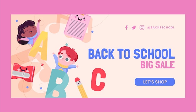 Free vector flat back to school horizontal sale banner template