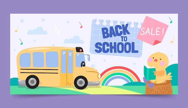 Flat back to school horizontal sale banner template