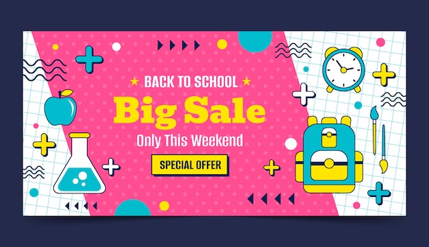 Flat back to school horizontal sale banner template