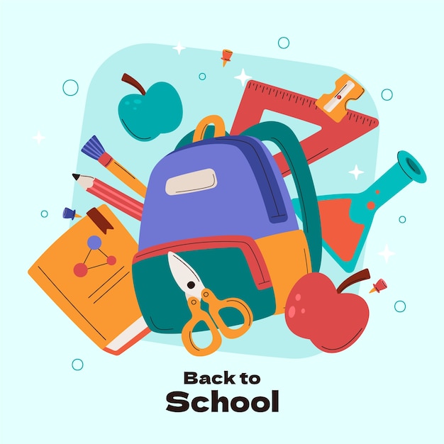 Free vector flat back to school illustration with school supplies