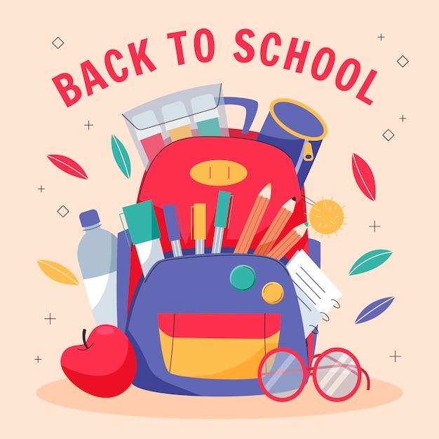 Free vector flat back to school illustration with school supplies