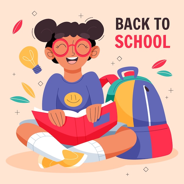 Free vector flat back to school illustration with student and supplies