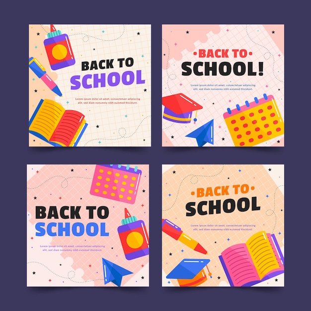 Vettore gratuito flat back to school instagram post collection