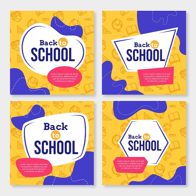 Free vector flat back to school instagram posts collection