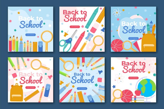Flat back to school instagram posts collection