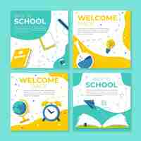 Free vector flat back to school instagram posts collection