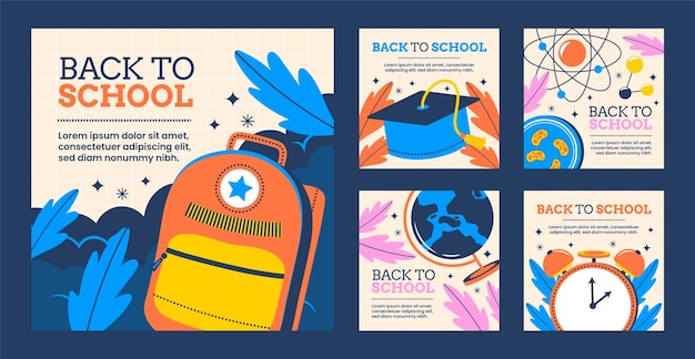 Flat back to school instagram posts collection