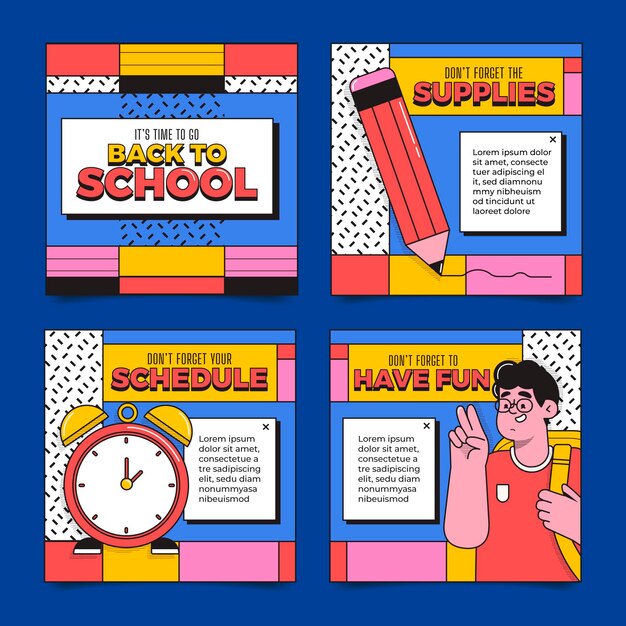 Flat back to school instagram posts collection