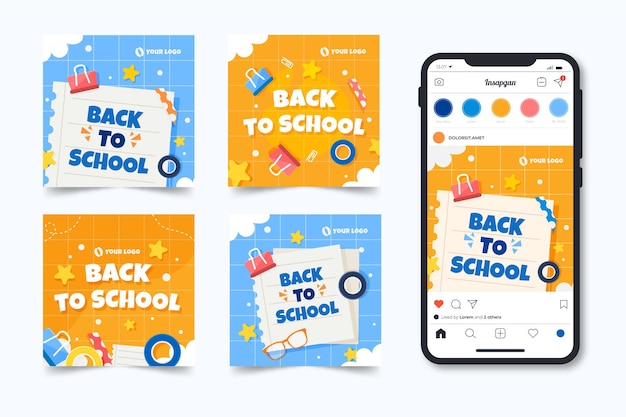 Free vector flat back to school instagram posts collection