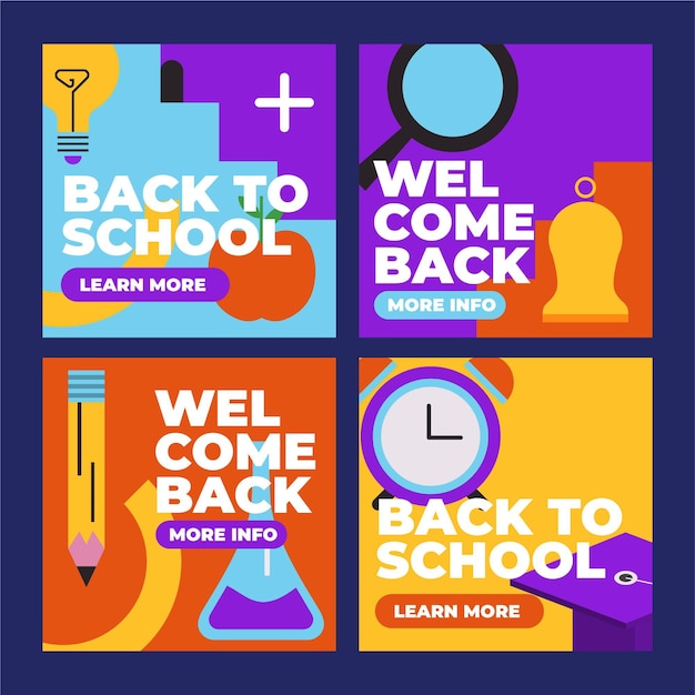 Free vector flat back to school instagram posts