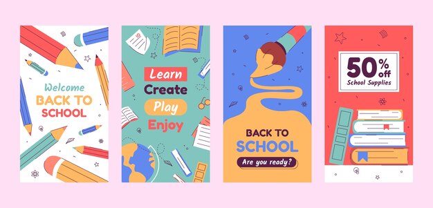 Flat back to school instagram stories collection