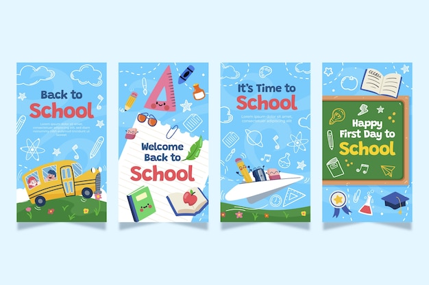 Free vector flat back to school instagram stories collection