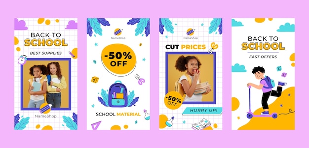 Flat back to school instagram stories collection