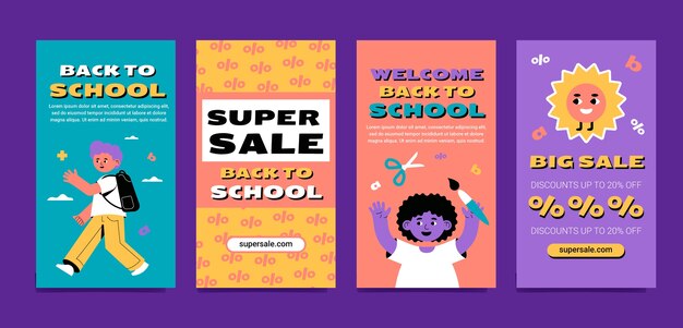 Free vector flat back to school instagram stories collection