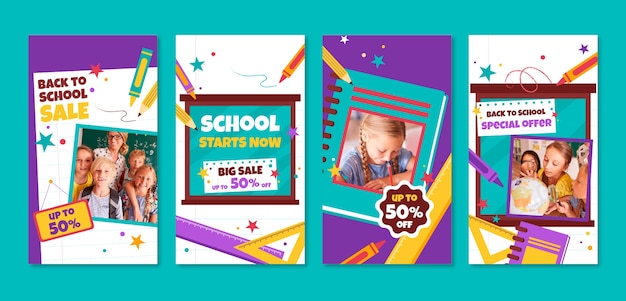 Vettore gratuito flat back to school raccolta di storie su instagram