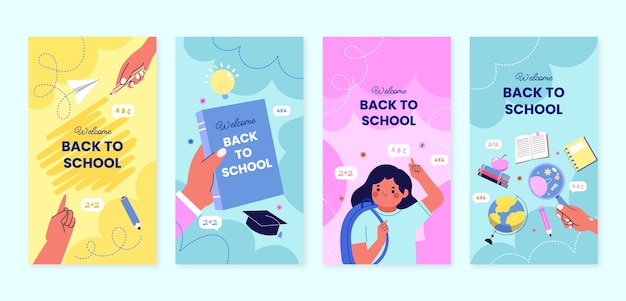 Free vector flat back to school instagram stories collection