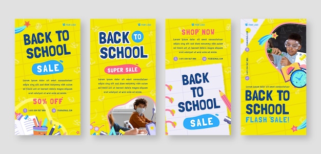 Vettore gratuito flat back to school raccolta di storie su instagram