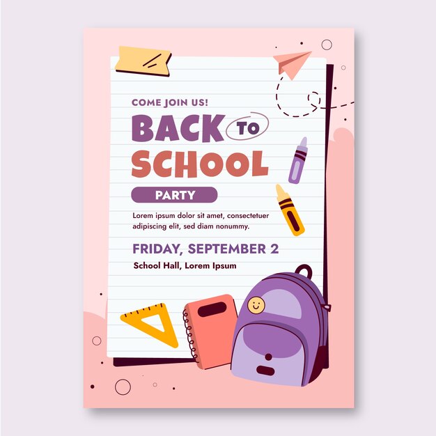 Flat back to school invitation template