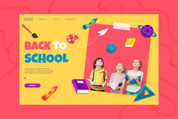 Flat back to school landing page template with photo