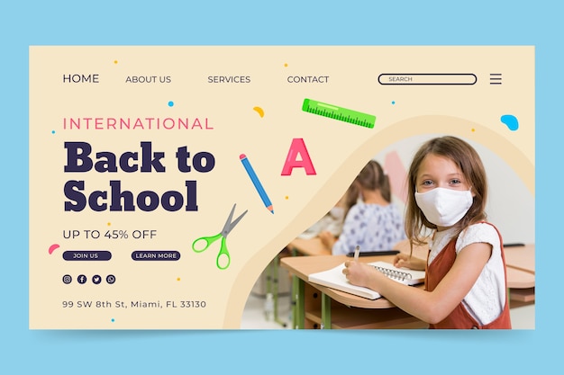 Free vector flat back to school landing page template