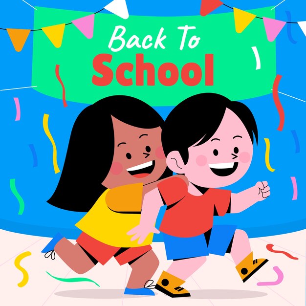 Flat back to school party illustration