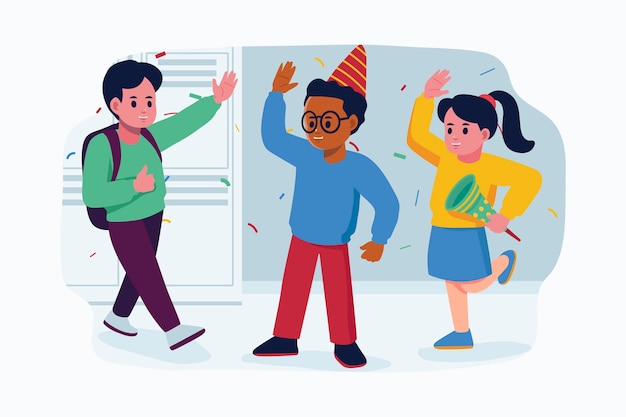 Flat back to school party illustration
