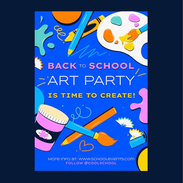 Back to School Party Poster Template with Art Supplies – Free Vector Download