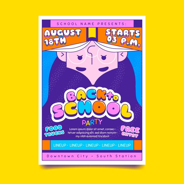 Flat back to school party poster template