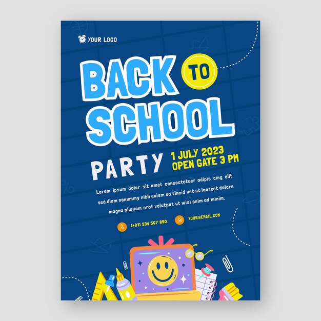 Flat back to school party poster template