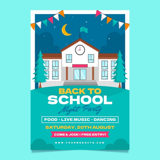 Flat back to school party poster template