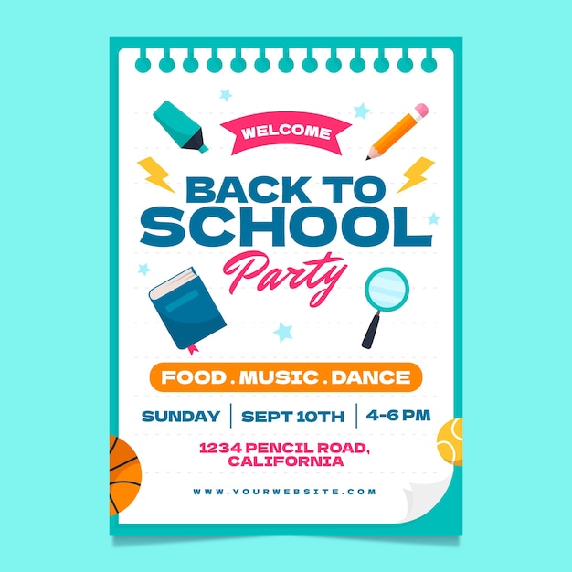 Free vector flat back to school party poster template
