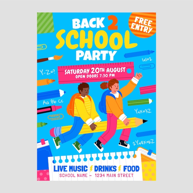 Free vector flat back to school party poster template