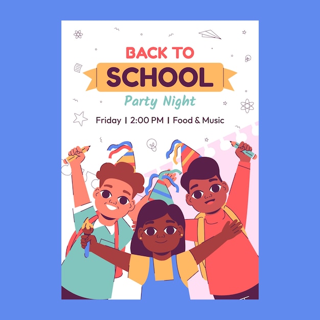 Free vector flat back to school party vertical poster template