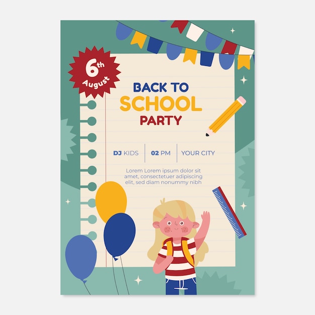 Free vector flat back to school party vertical poster template