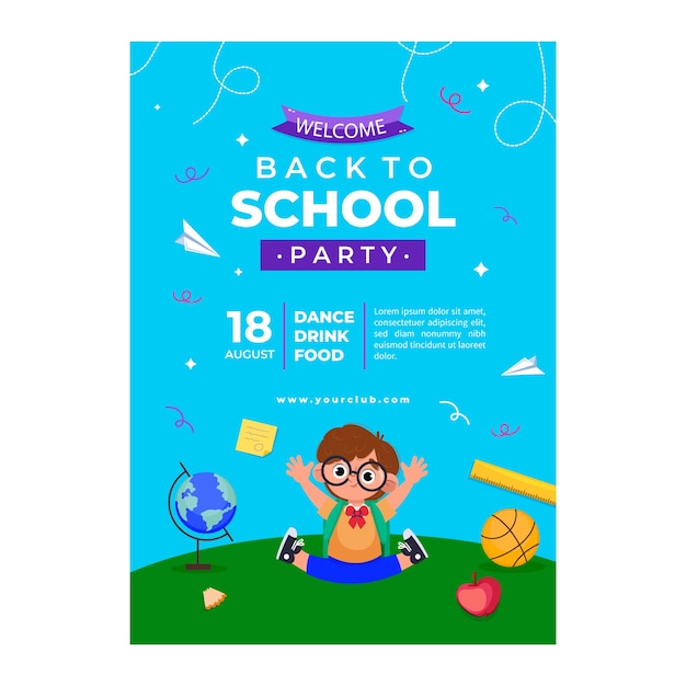 Free vector flat back to school party vertical poster template