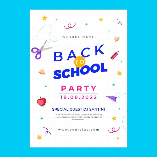 Free vector flat back to school party vertical poster template