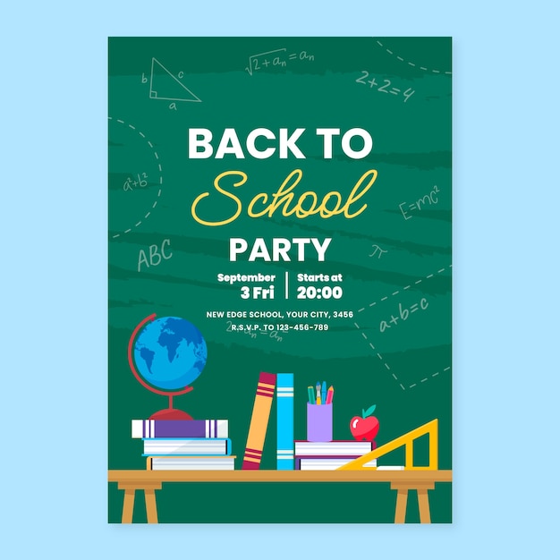 Flat back to school party vertical poster template