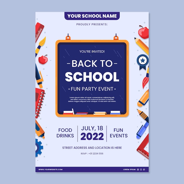 Flat back to school party vertical poster template